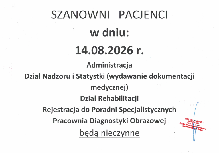Zmiana godzin pracy 14.08.2026 r.